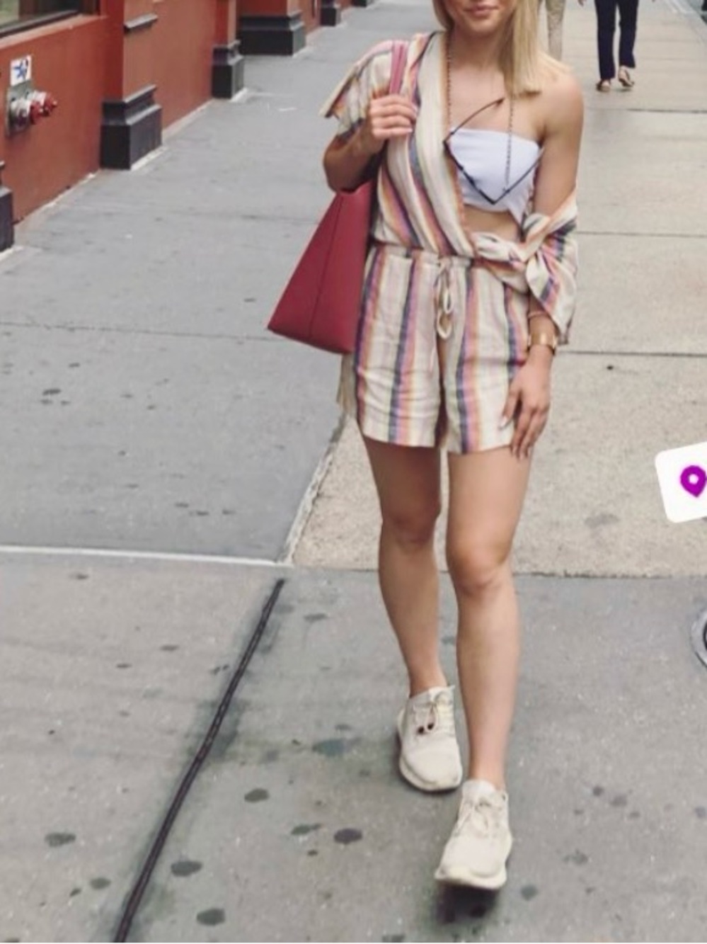 Just Living Striped Linen Romper in Pastel Multicolor
